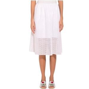 TIBI Ivory Diffusion Eyelet Midi Skirt With Pockets, Size S NWOT